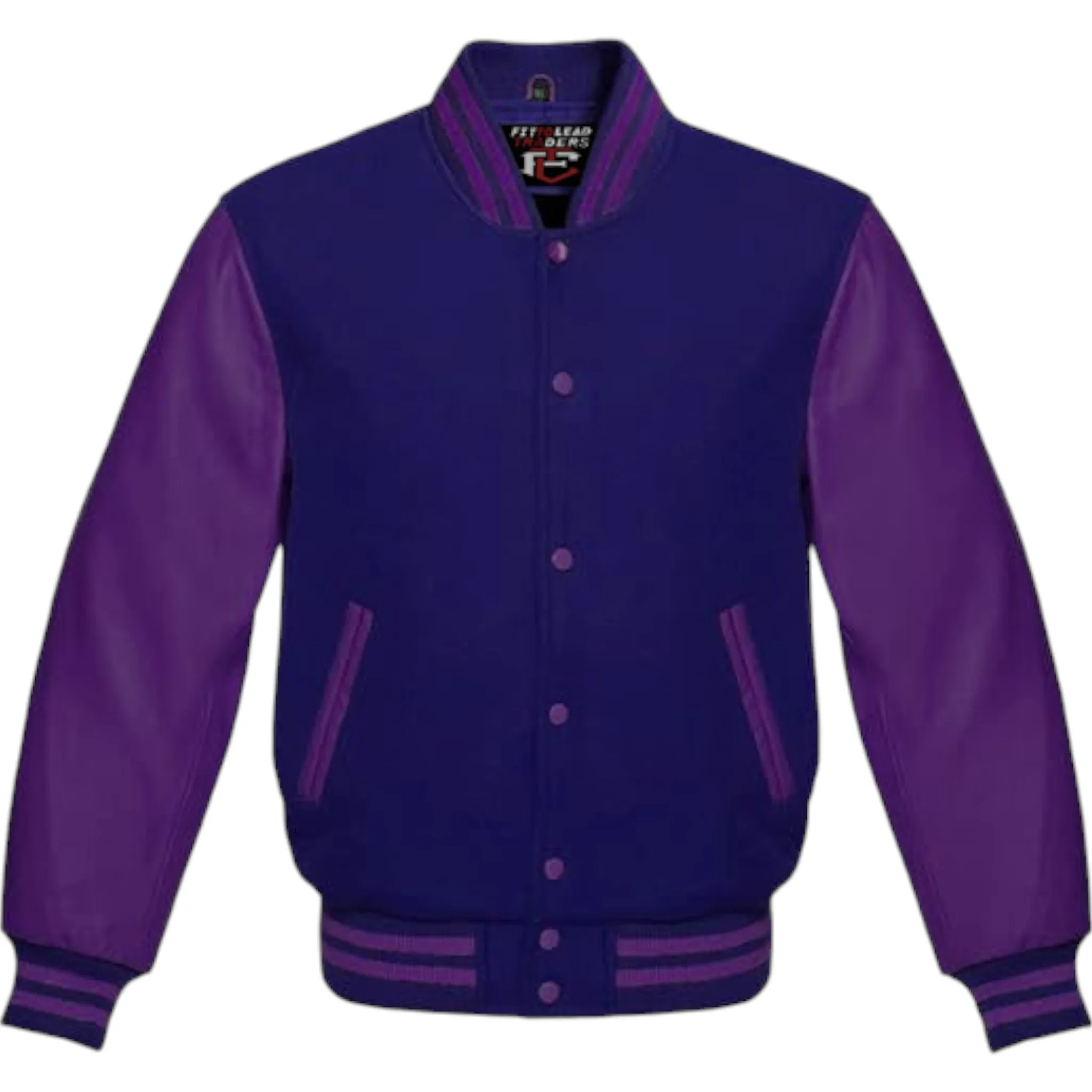 Premium Varsity Jacket Purple Leather Sleeves Classic College Bomber Style