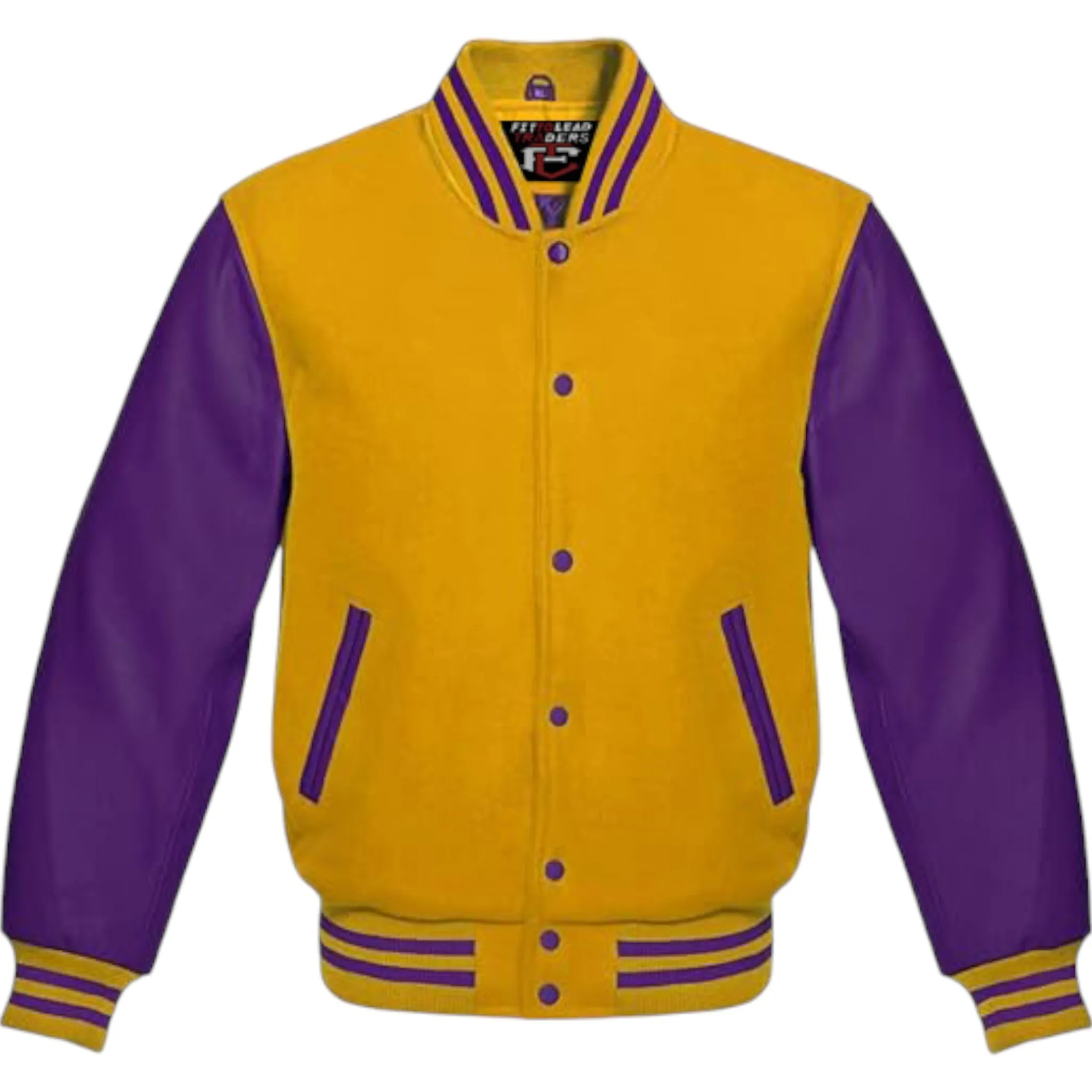 Premium Varsity Jacket Purple Leather Sleeves Classic College Bomber Style