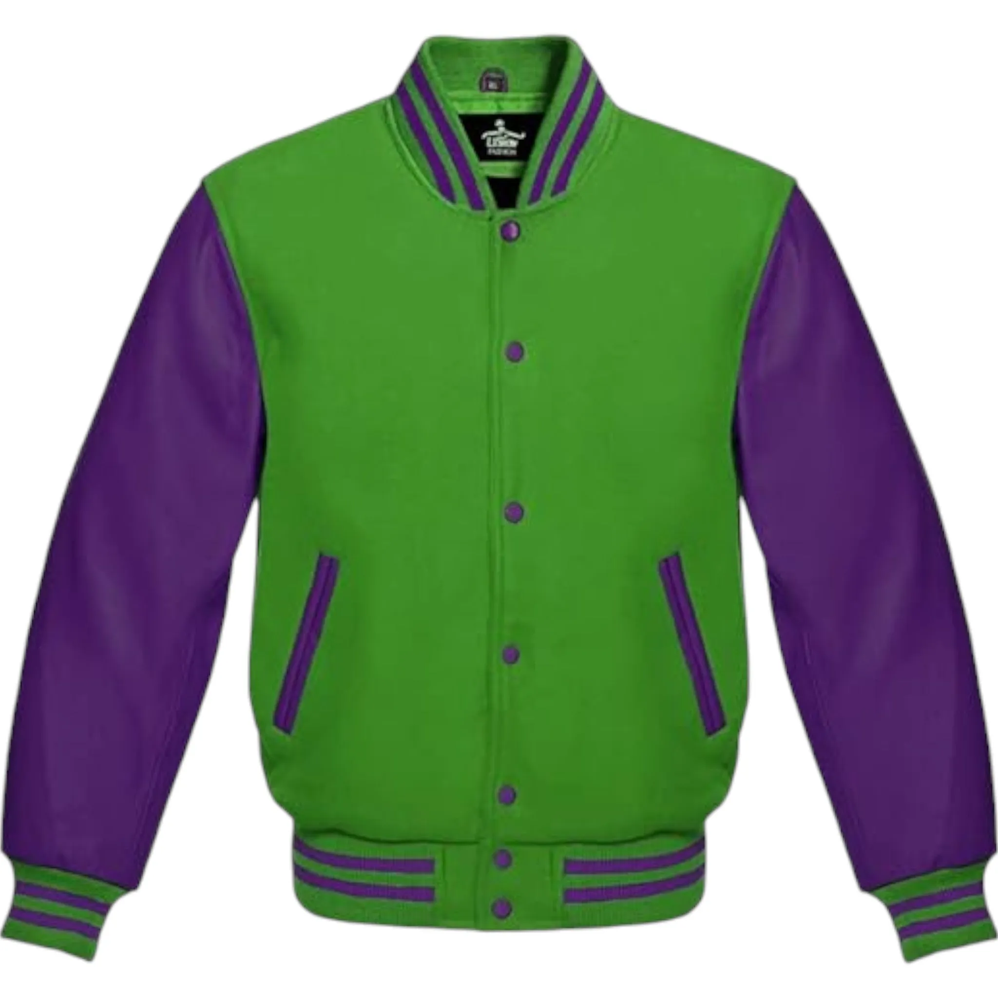 Premium Varsity Jacket Purple Leather Sleeves Classic College Bomber Style