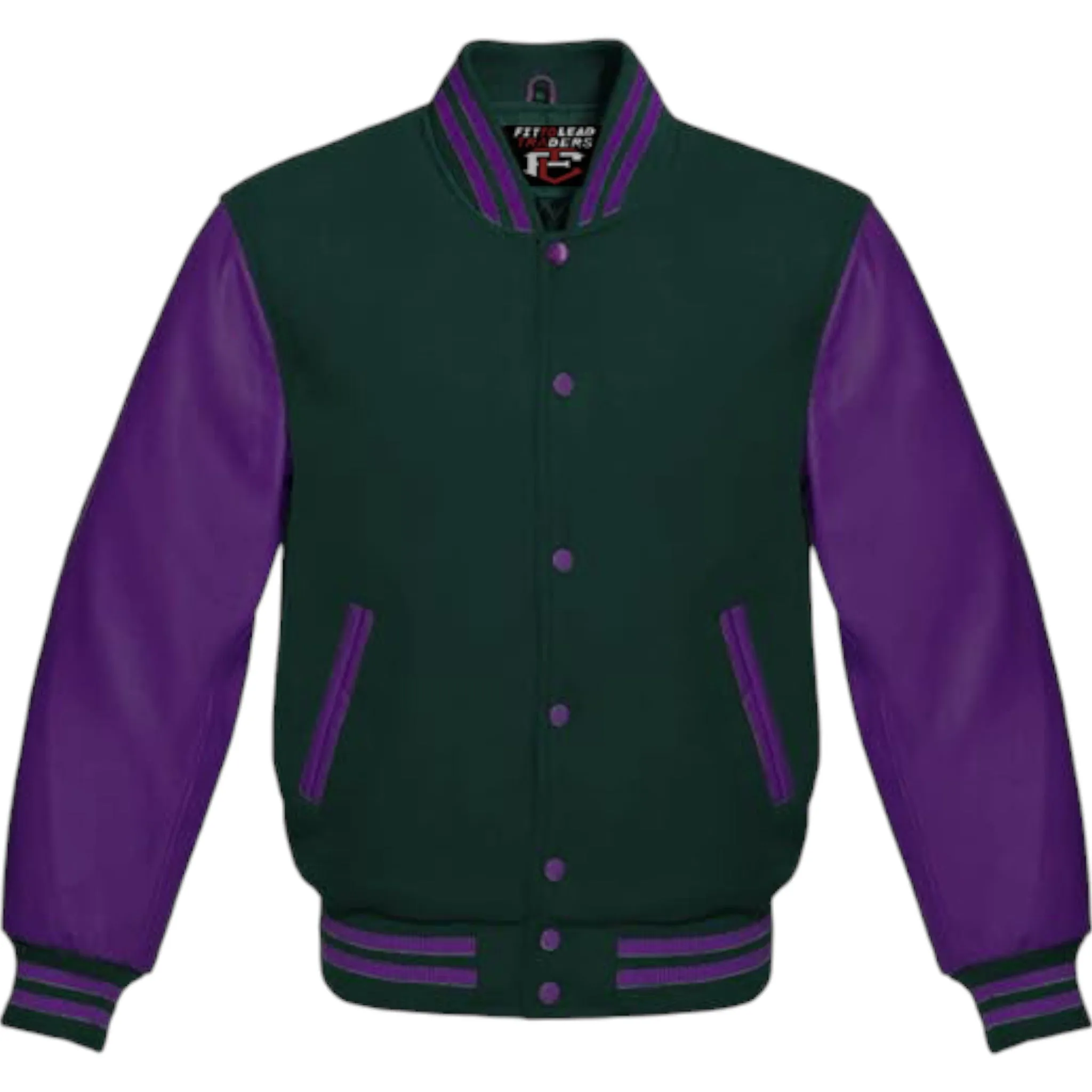 Premium Varsity Jacket Purple Leather Sleeves Classic College Bomber Style