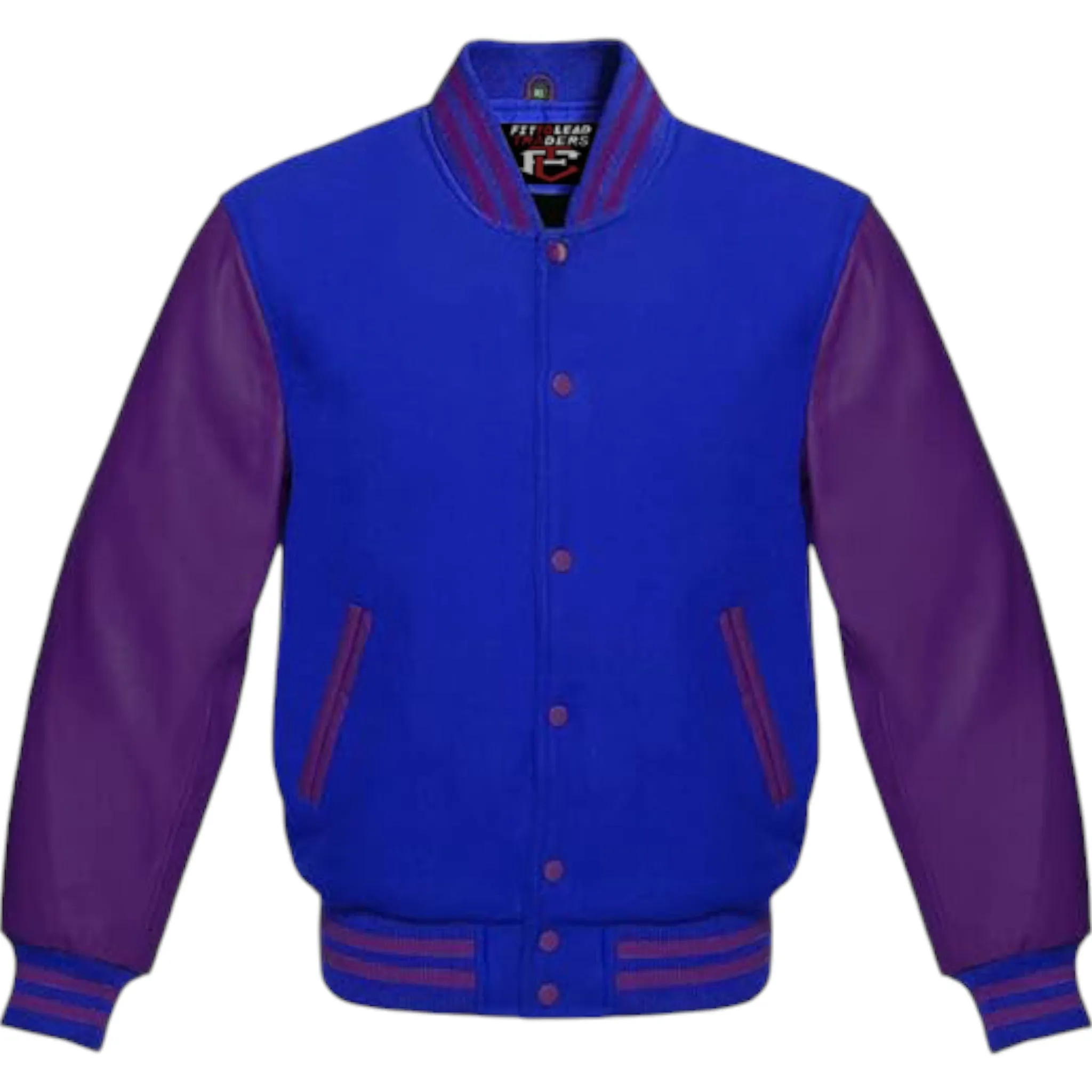 Premium Varsity Jacket Purple Leather Sleeves Classic College Bomber Style