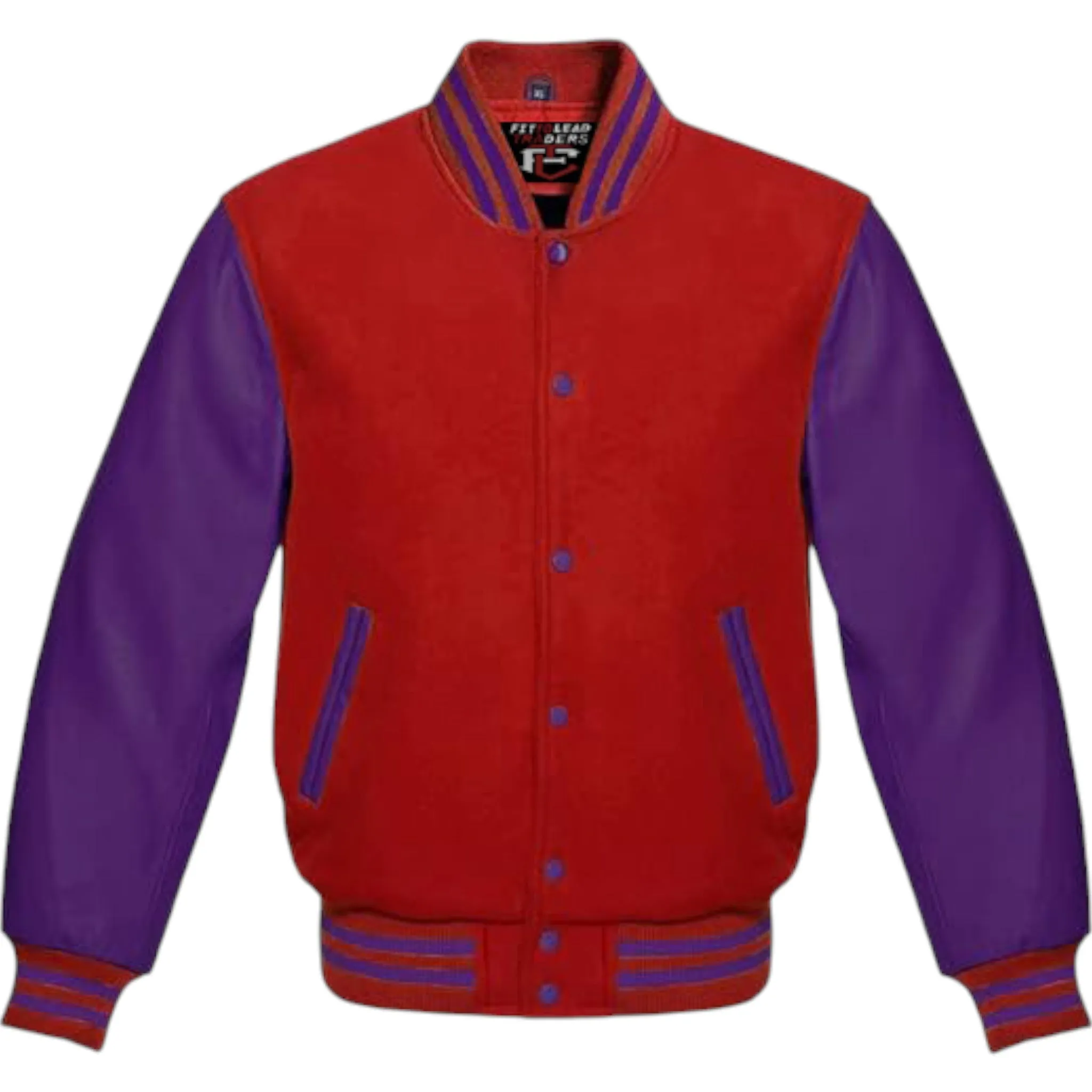 Premium Varsity Jacket Purple Leather Sleeves Classic College Bomber Style