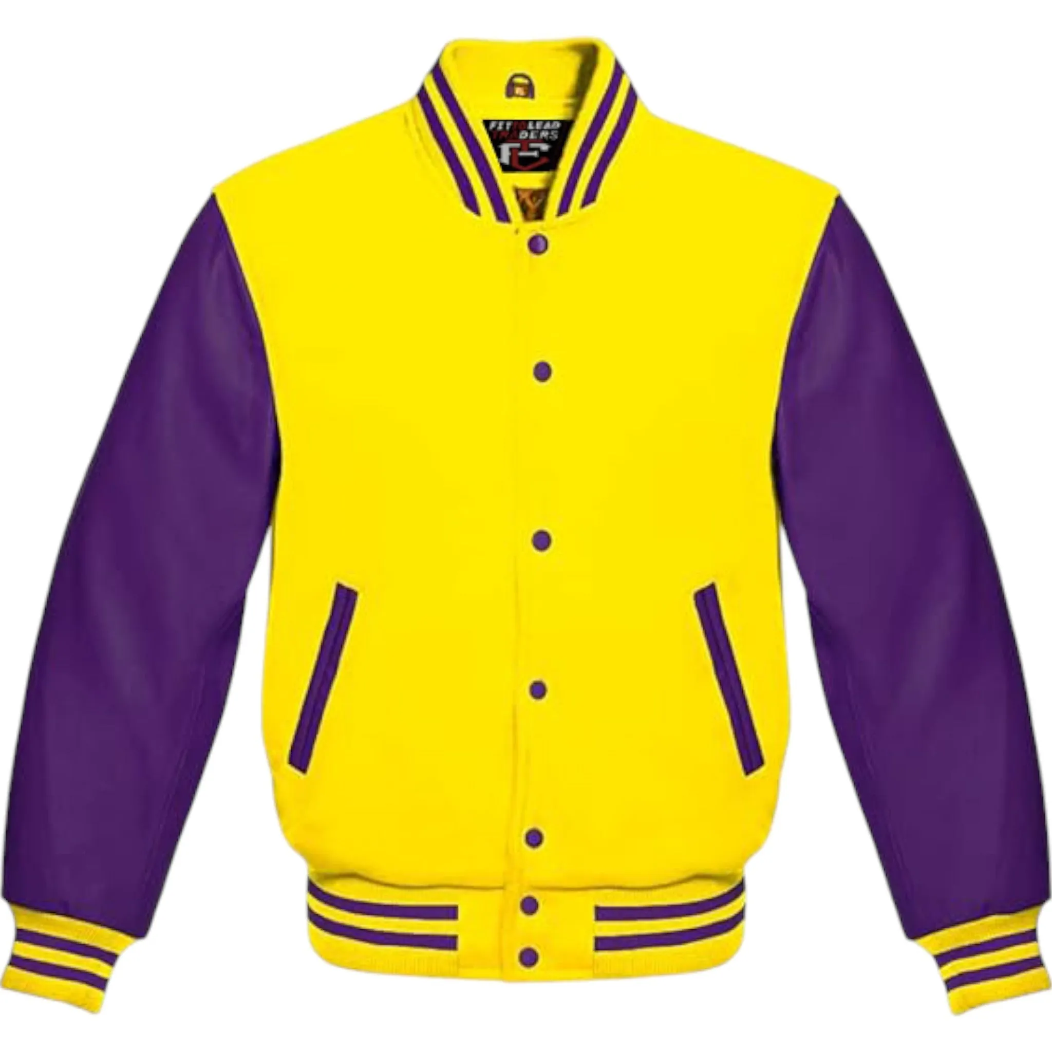 Premium Varsity Jacket Purple Leather Sleeves Classic College Bomber Style