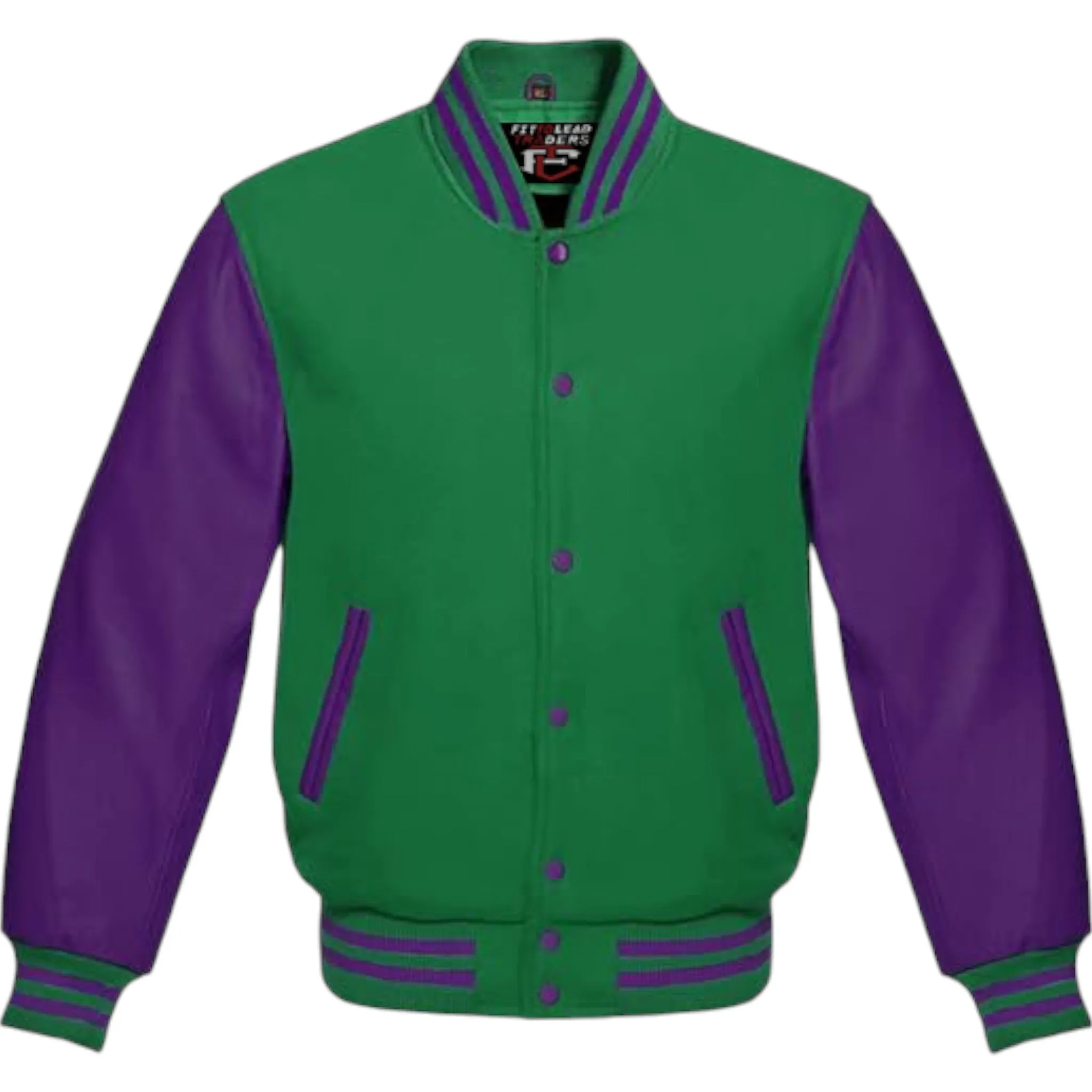 Premium Varsity Jacket Purple Leather Sleeves Classic College Bomber Style