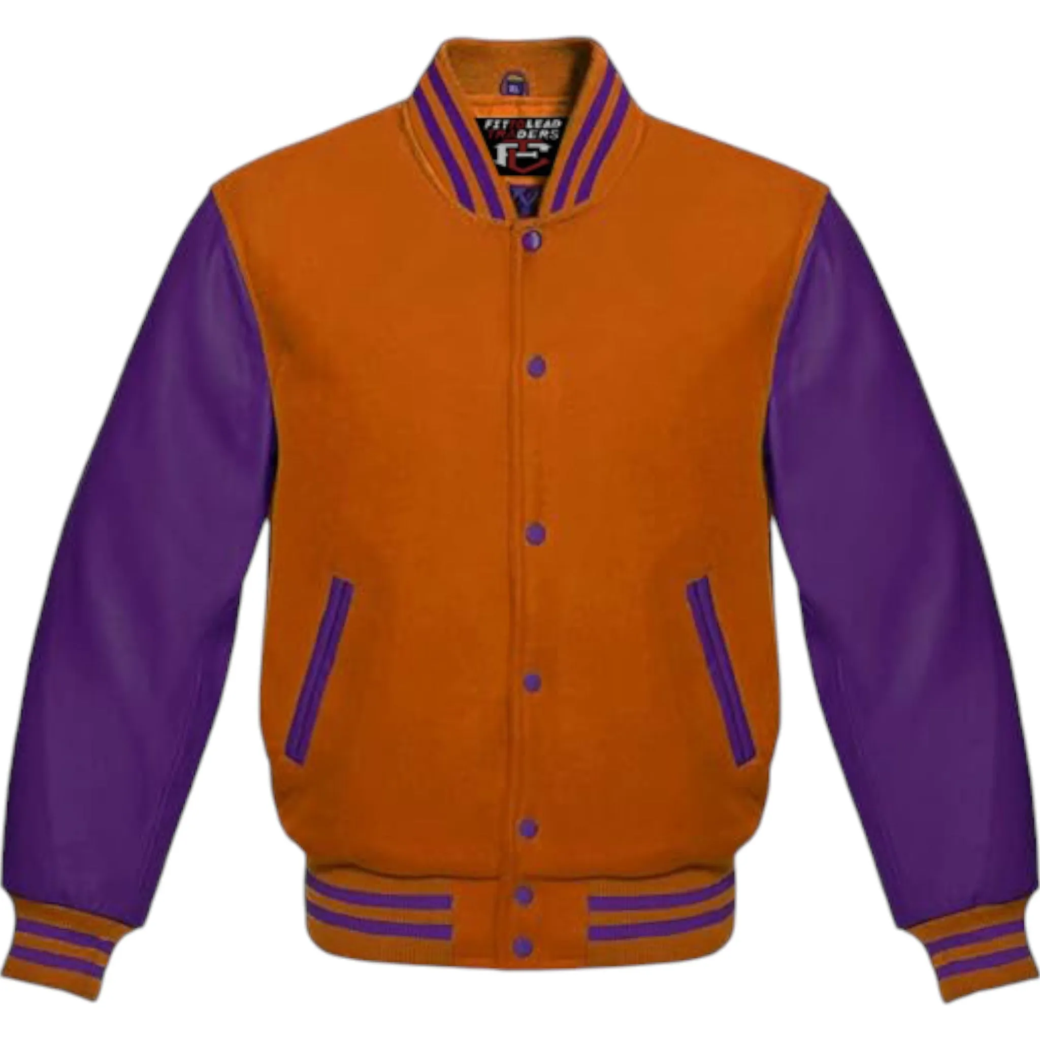 Premium Varsity Jacket Purple Leather Sleeves Classic College Bomber Style