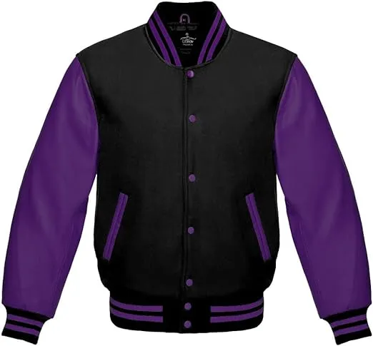 Premium Varsity Jacket Purple Leather Sleeves Classic College Bomber Style