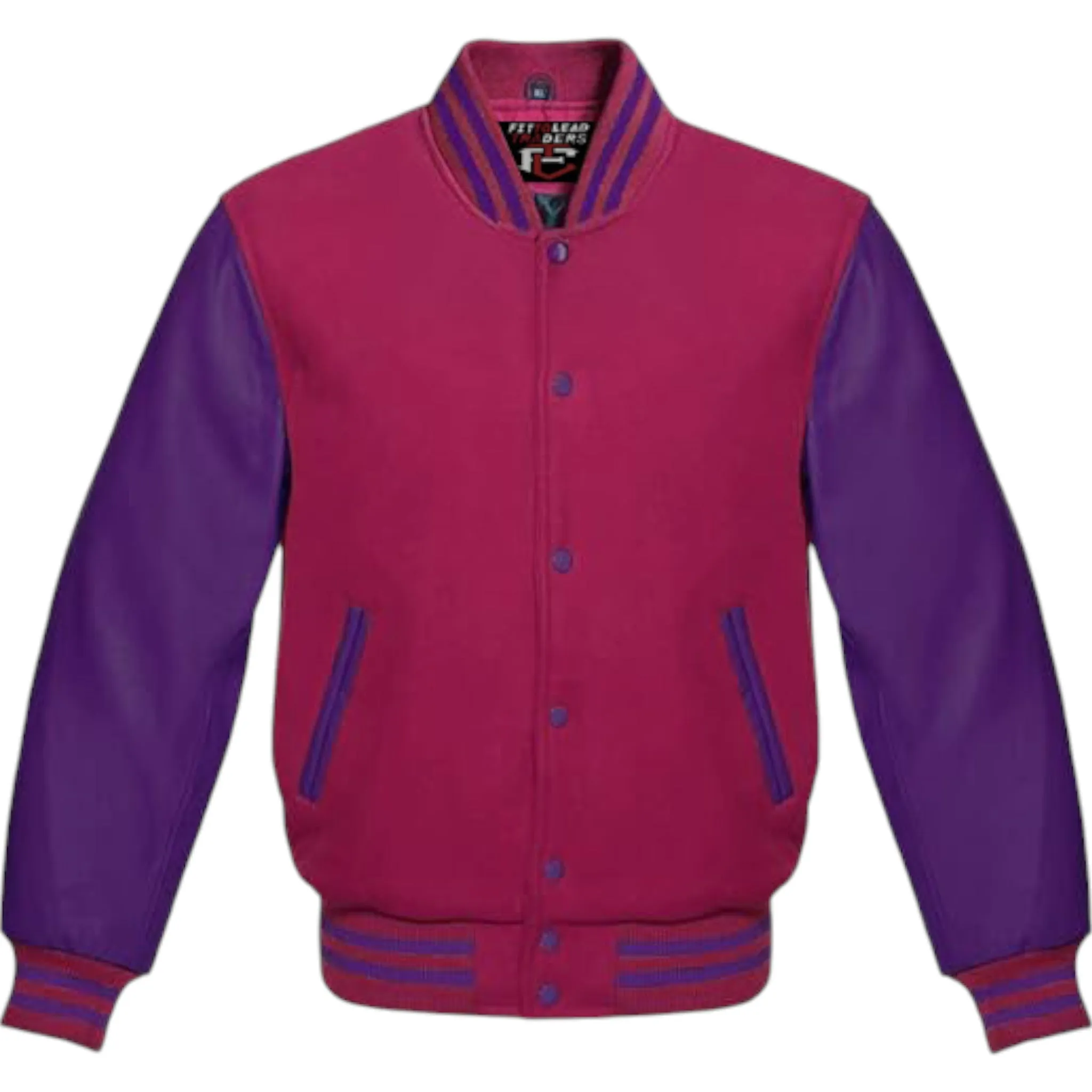 Premium Varsity Jacket Purple Leather Sleeves Classic College Bomber Style