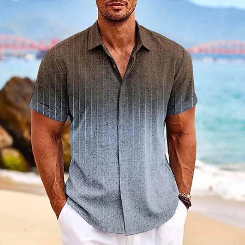 Quillon - Men's Hawaiian Ombre Lapel Short Sleeve Shirt