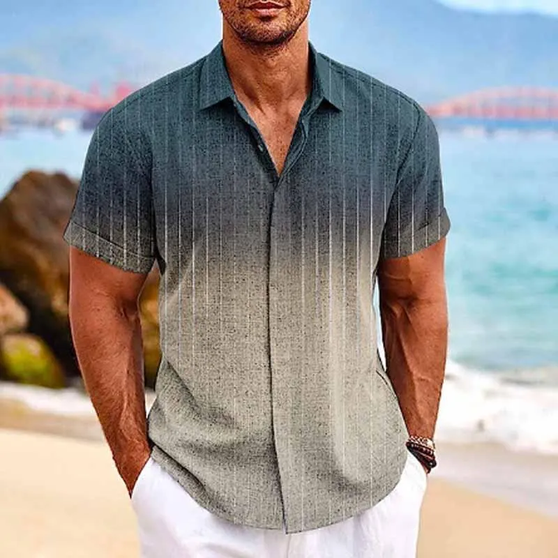 Quillon - Men's Hawaiian Ombre Lapel Short Sleeve Shirt