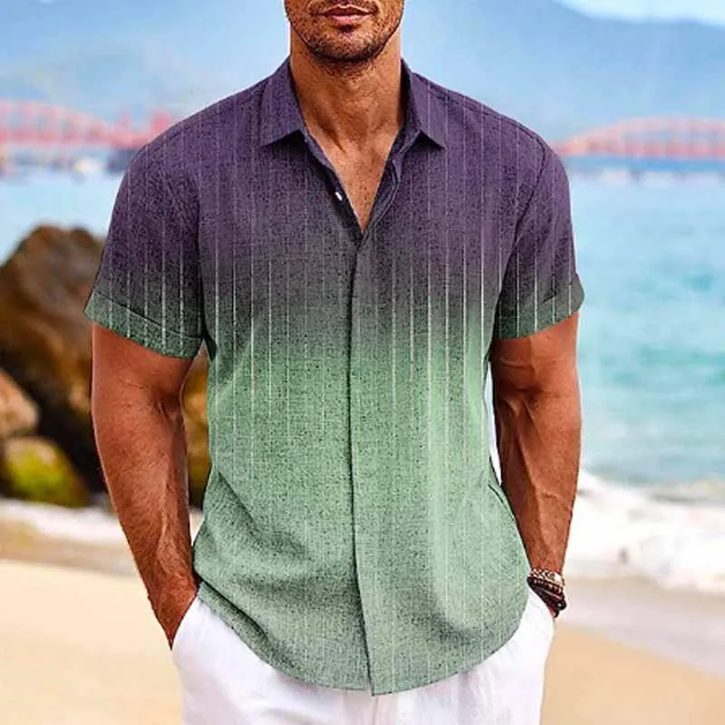 Quillon - Men's Hawaiian Ombre Lapel Short Sleeve Shirt