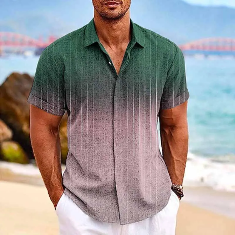 Quillon - Men's Hawaiian Ombre Lapel Short Sleeve Shirt