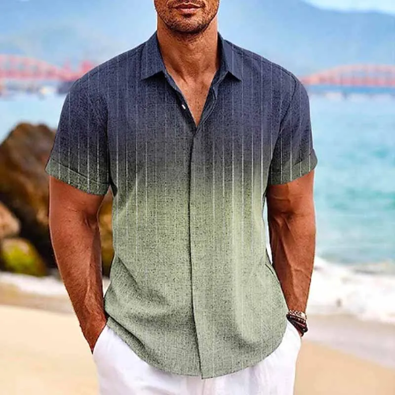 Quillon - Men's Hawaiian Ombre Lapel Short Sleeve Shirt