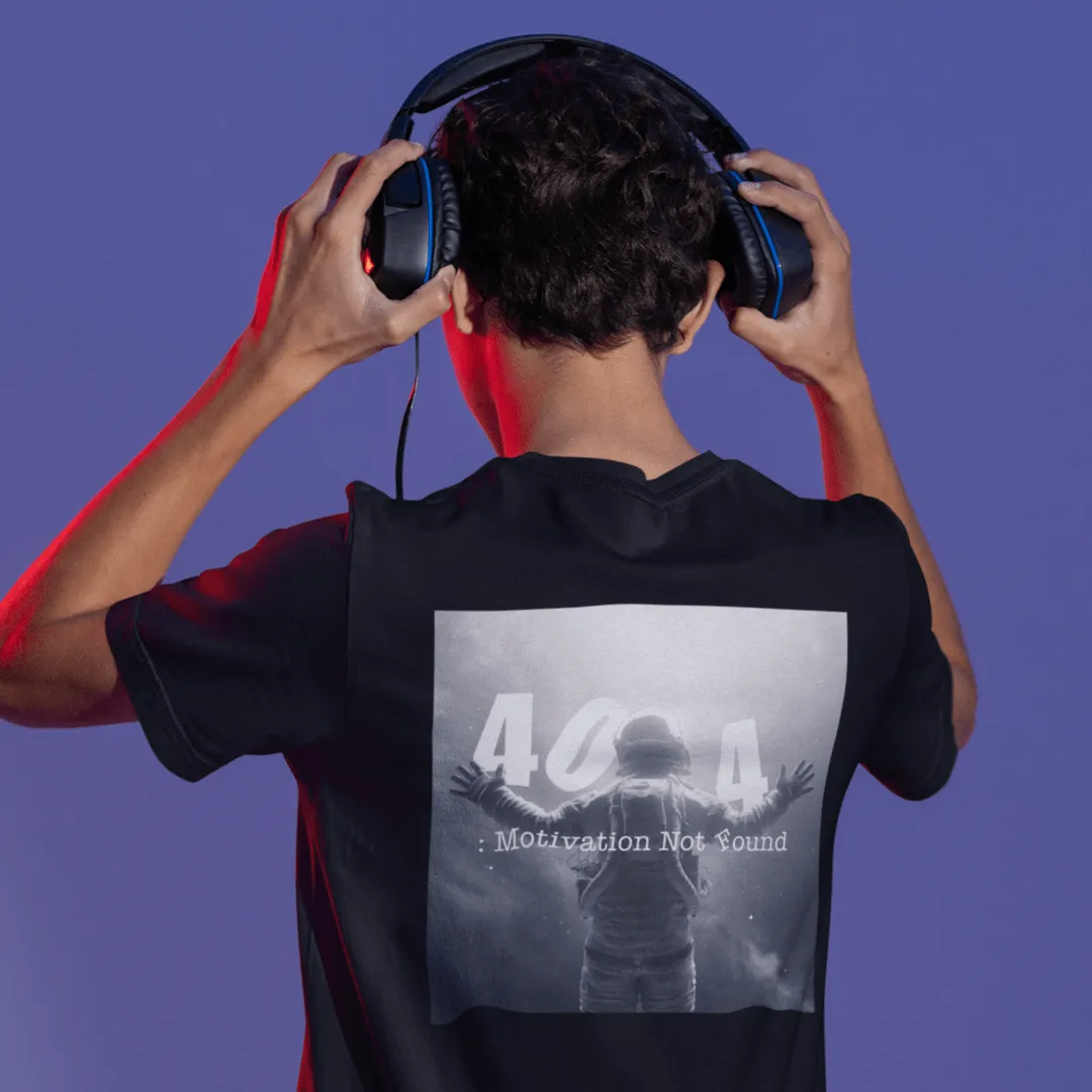 "Motivation Not Found" Black T-shirt for Men | Art by Noa Bar Lev