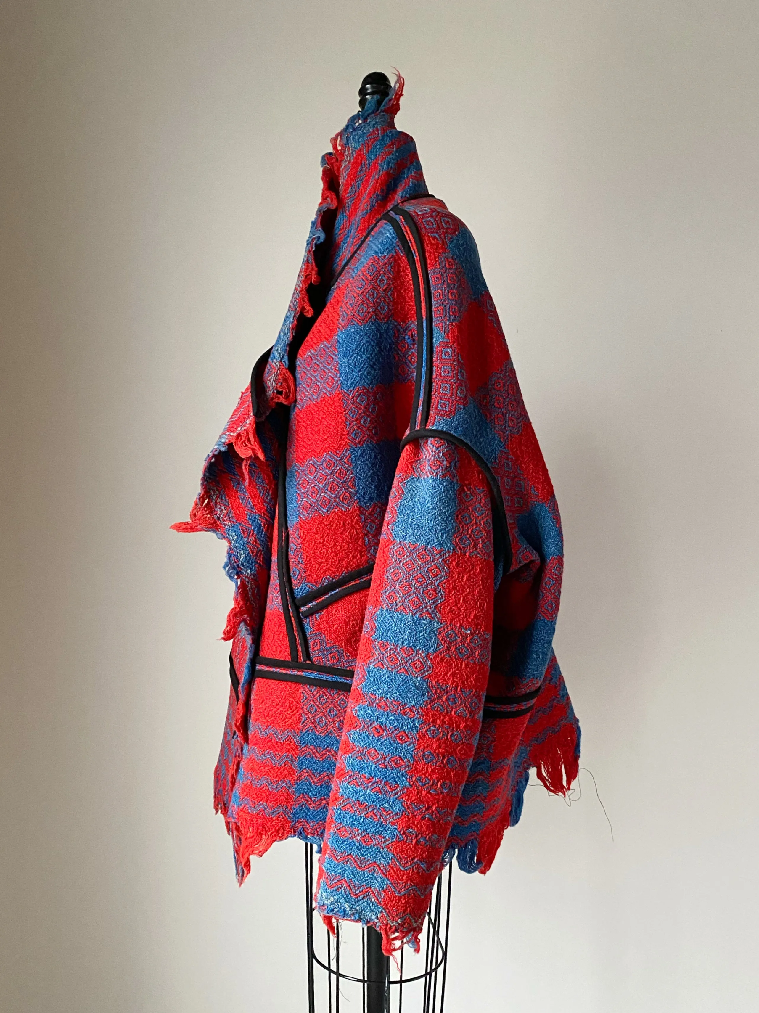 red and indigo blue coverlet cocoon