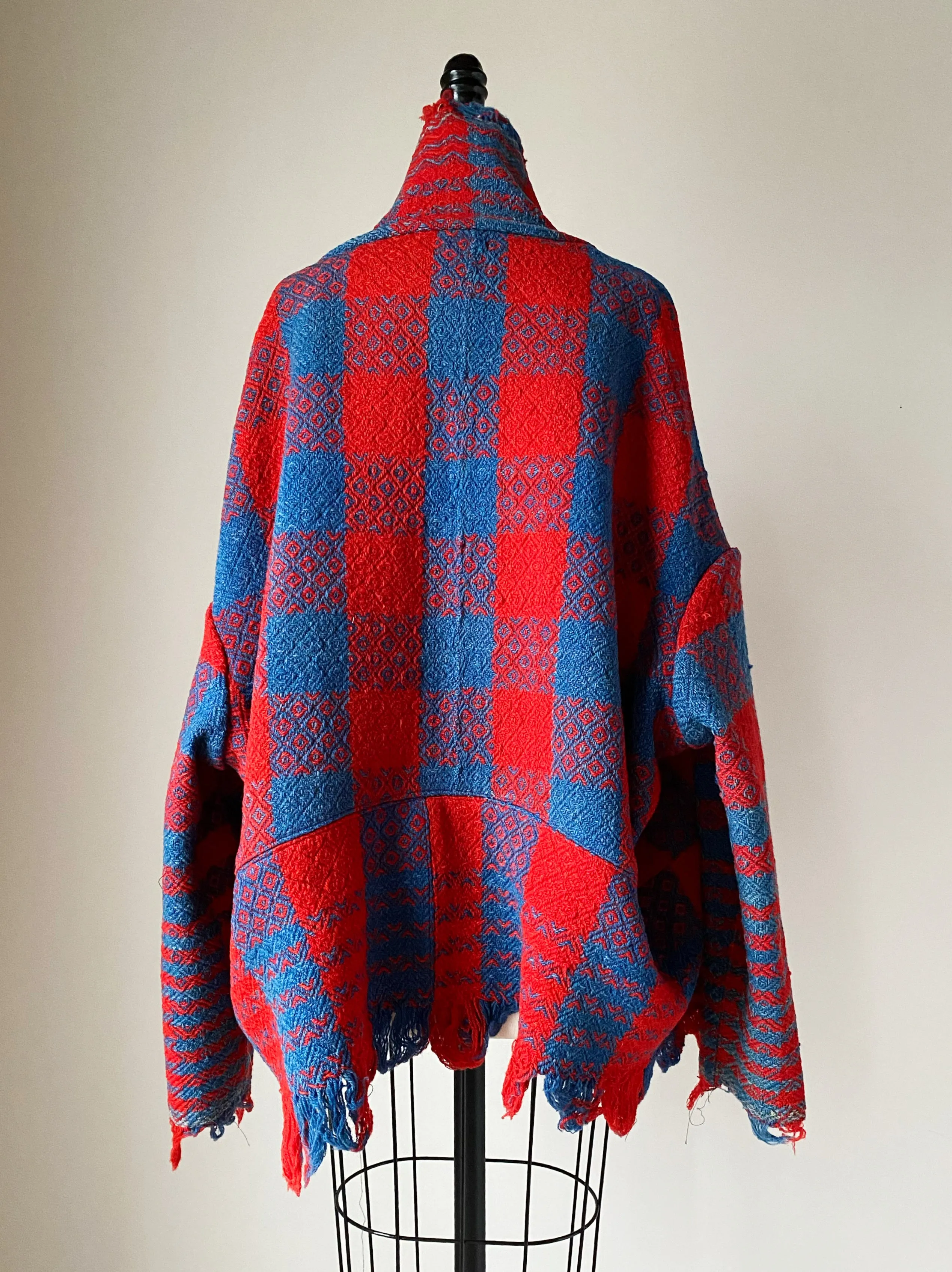 red and indigo blue coverlet cocoon