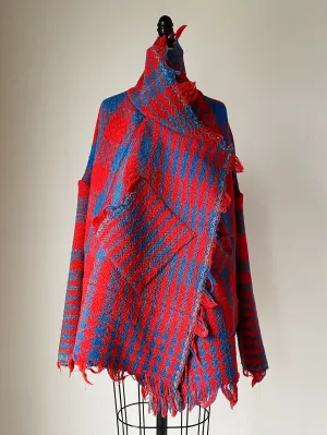 red and indigo blue coverlet cocoon