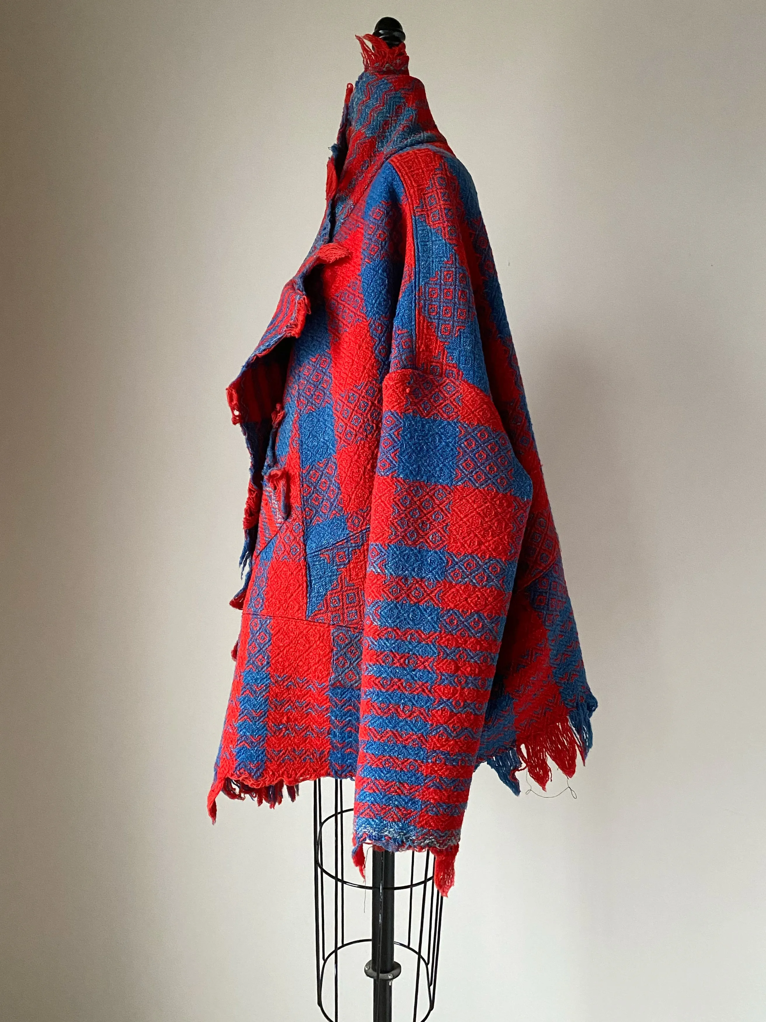 red and indigo blue coverlet cocoon