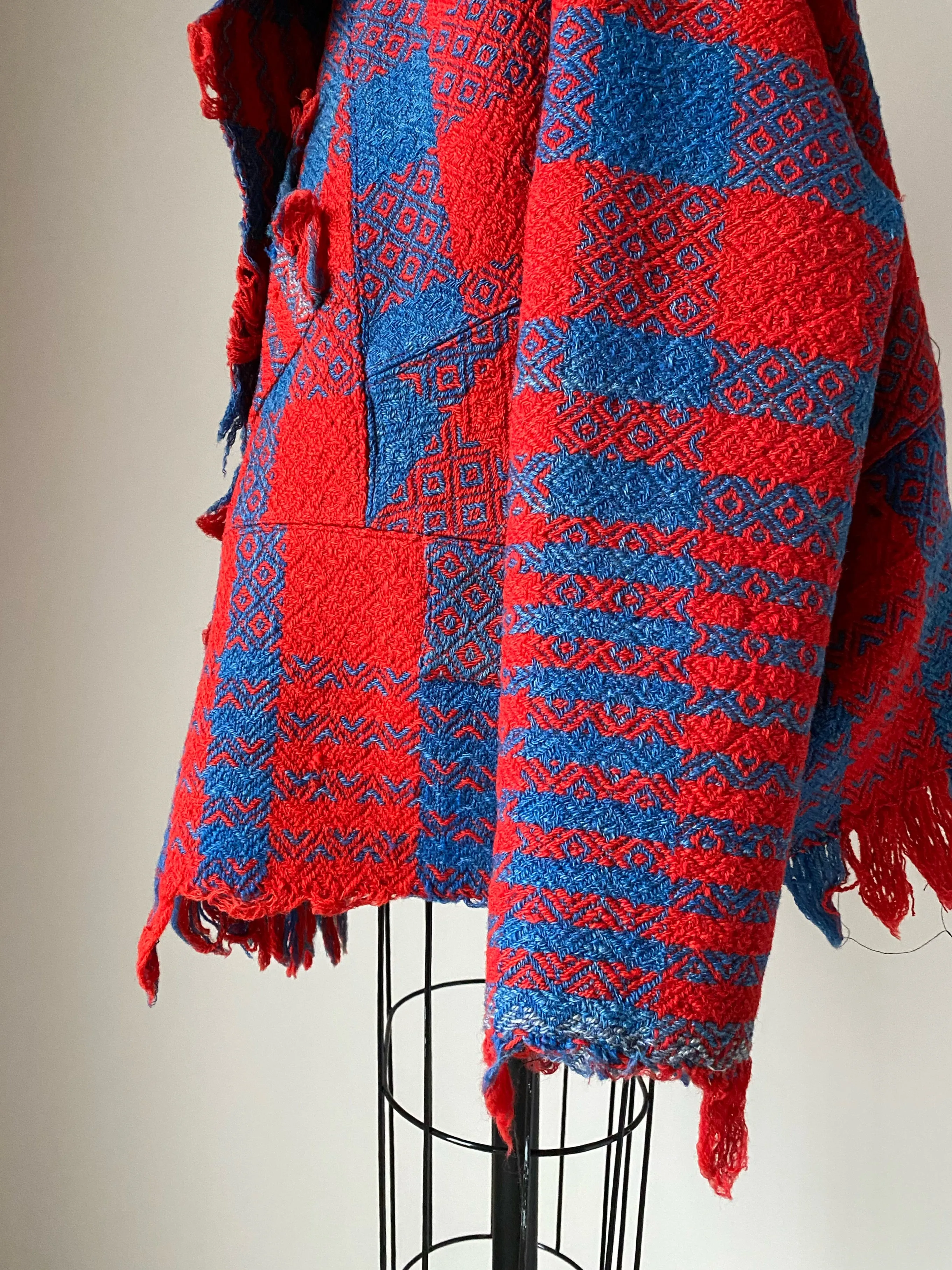 red and indigo blue coverlet cocoon