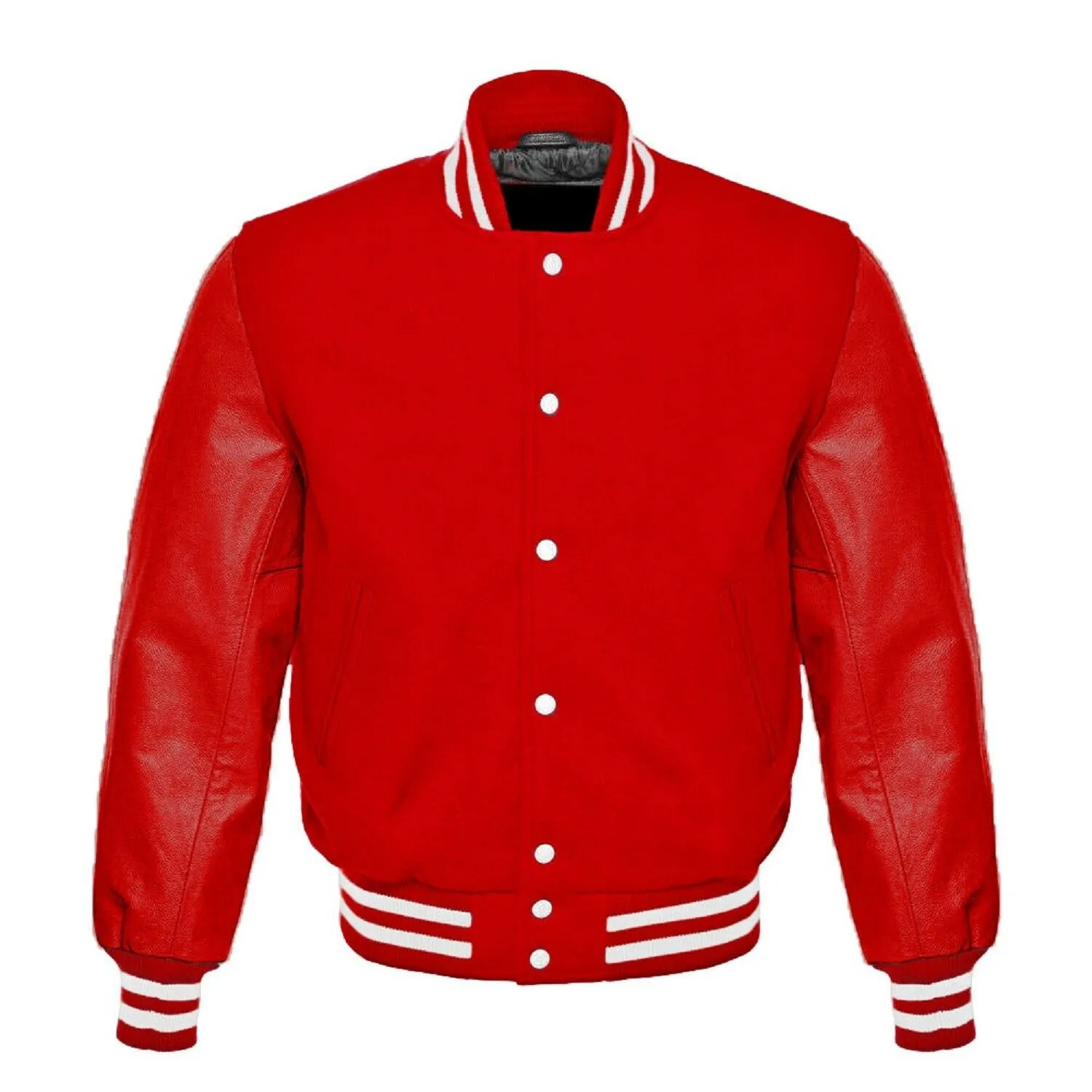 Red Wool & Red Real Leather Sleeves Letterman College Baseball Varsity Bomber Jacket