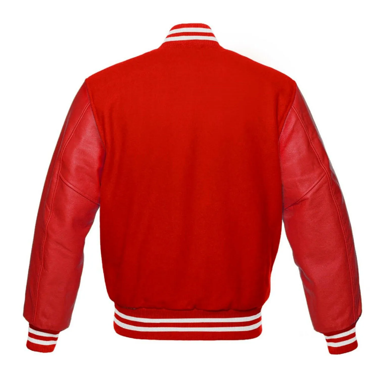 Red Wool & Red Real Leather Sleeves Letterman College Baseball Varsity Bomber Jacket