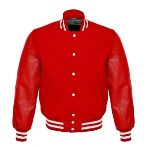 Red Wool & Red Real Leather Sleeves Letterman College Baseball Varsity Bomber Jacket
