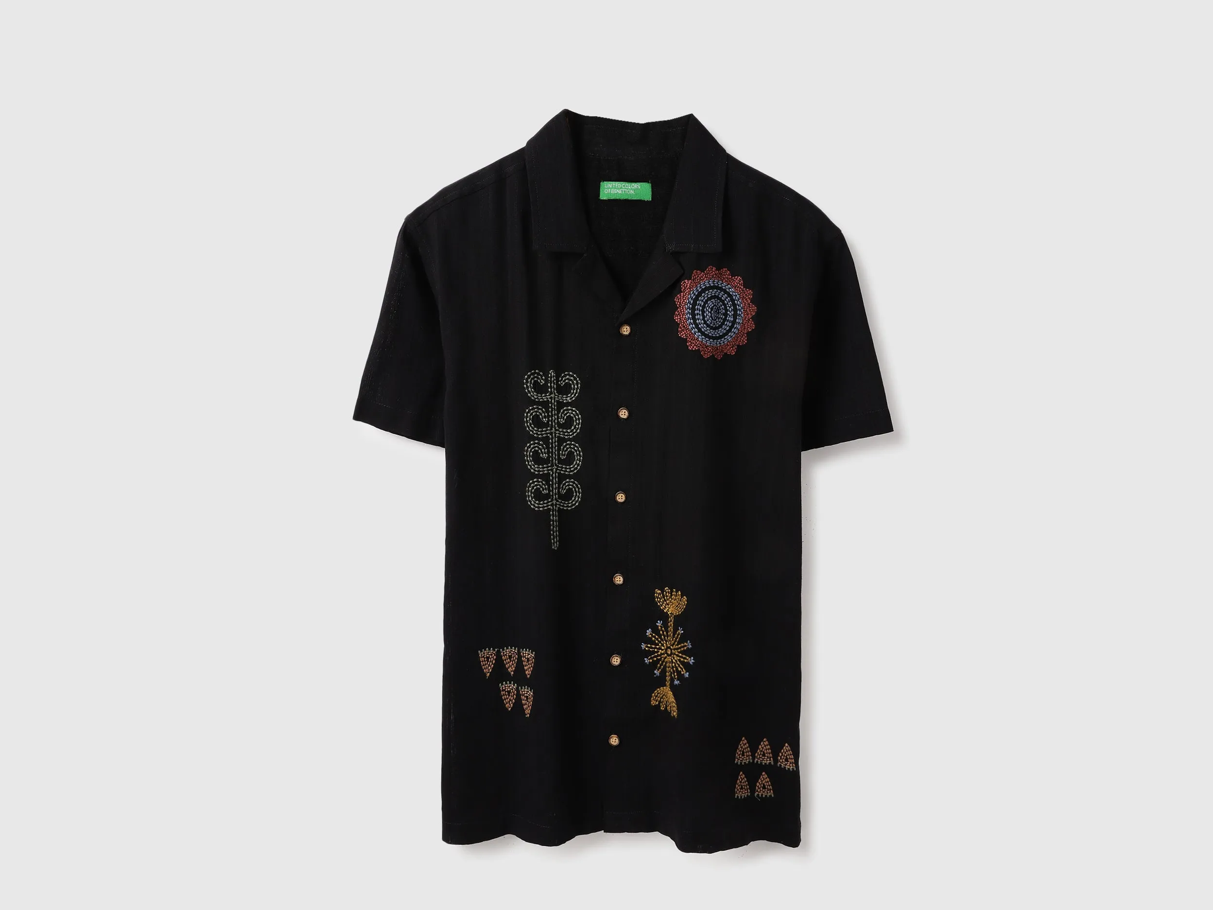 Relaxed Fit Resort Collar Artisanal Embroidered Shirt