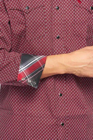 Rodeo Clothing Men's Western Pearl Snaps Shirt in Red & Black Print