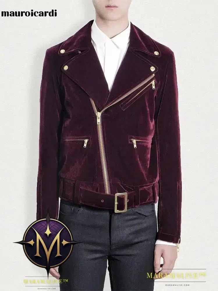 Short Black Soft Cool Velvet Biker Jacket for Men Runway Mens Designer Clothes Fashion Luxury 2022