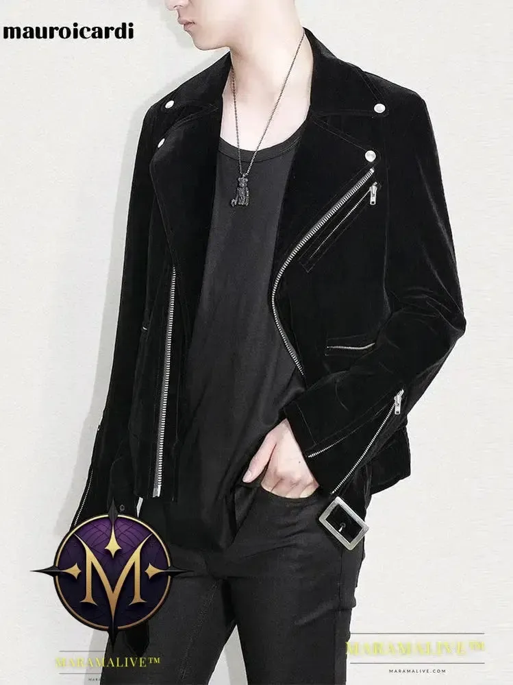 Short Black Soft Cool Velvet Biker Jacket for Men Runway Mens Designer Clothes Fashion Luxury 2022