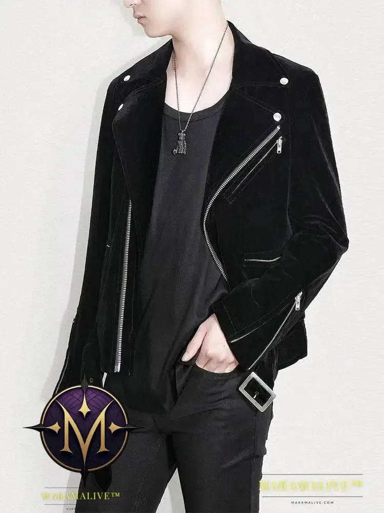 Short Black Soft Cool Velvet Biker Jacket for Men Runway Mens Designer Clothes Fashion Luxury 2022