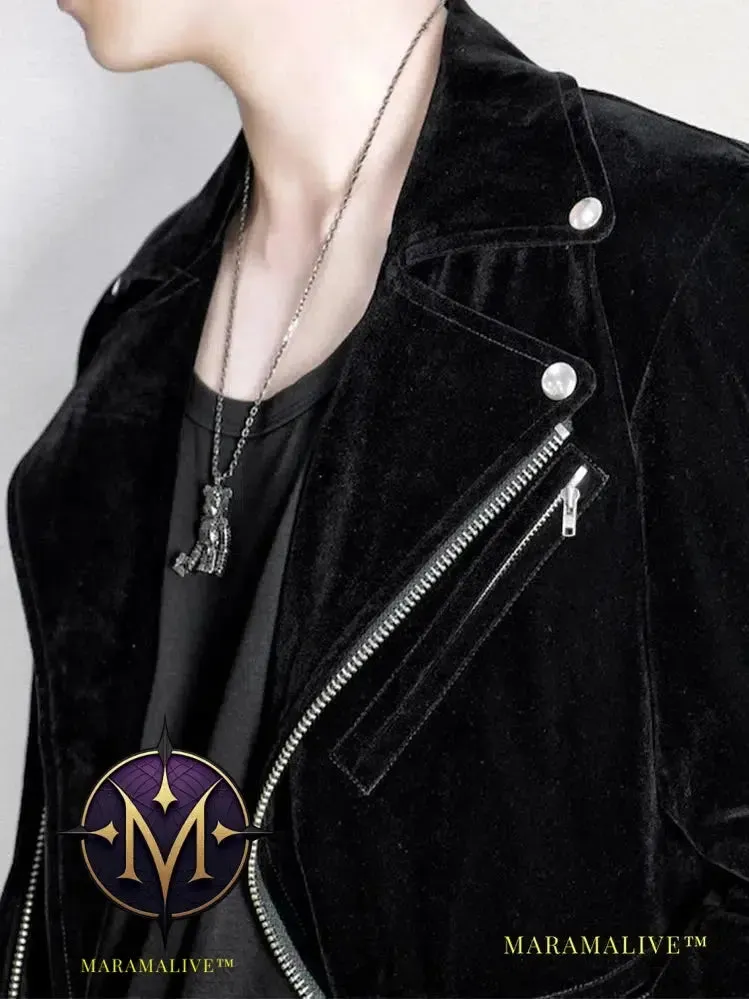 Short Black Soft Cool Velvet Biker Jacket for Men Runway Mens Designer Clothes Fashion Luxury 2022