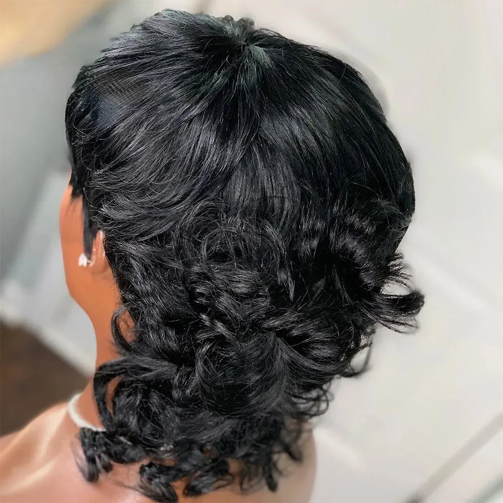 Short Curly Pixie Cut Wig Peruvian Remy Human Hair Wigs For Black Women 150% Glueless Machine Made Wig Free Shipping