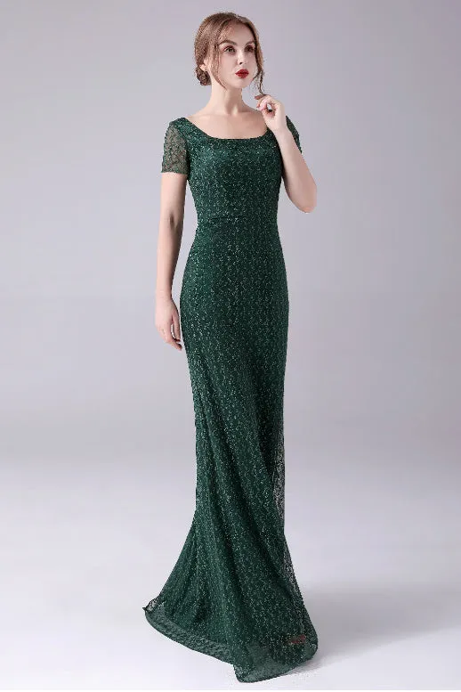 Short sleeves Square Lace Floor Length Backless Mermaid moteher's dress
