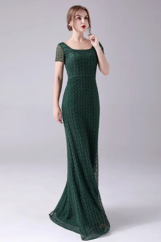 Short sleeves Square Lace Floor Length Backless Mermaid moteher's dress