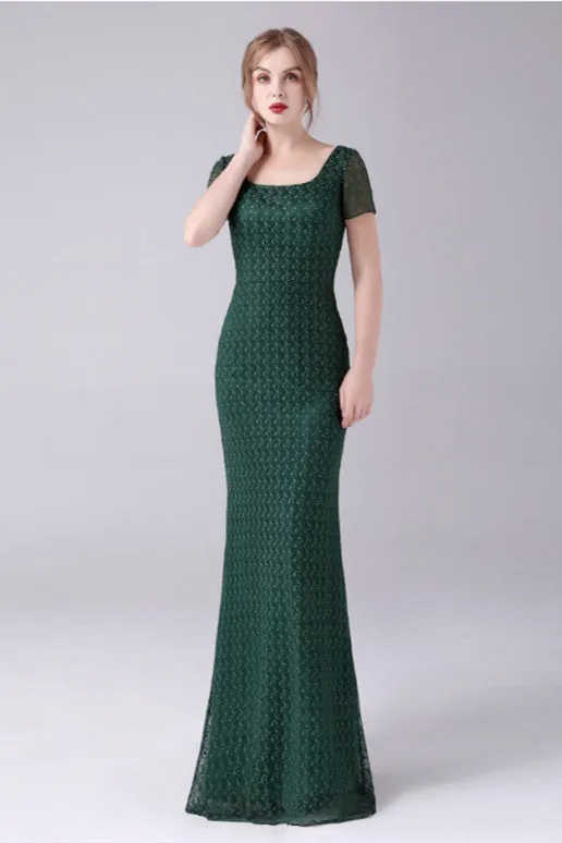 Short sleeves Square Lace Floor Length Backless Mermaid moteher's dress