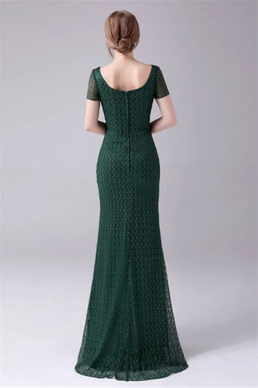 Short sleeves Square Lace Floor Length Backless Mermaid moteher's dress