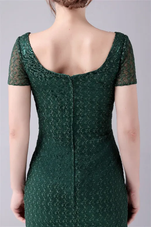 Short sleeves Square Lace Floor Length Backless Mermaid moteher's dress