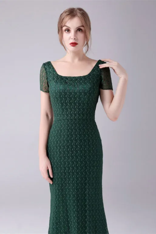 Short sleeves Square Lace Floor Length Backless Mermaid moteher's dress