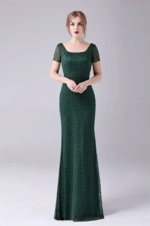 Short sleeves Square Lace Floor Length Backless Mermaid moteher's dress