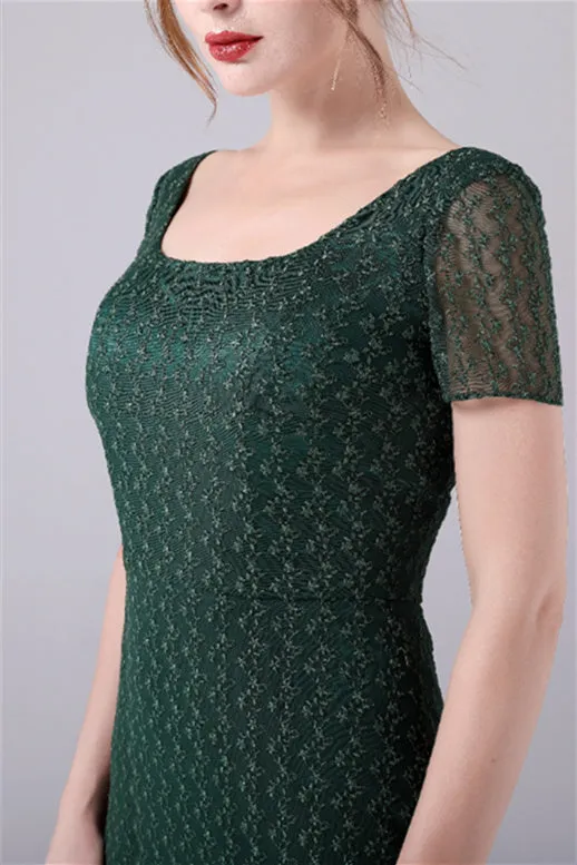 Short sleeves Square Lace Floor Length Backless Mermaid moteher's dress