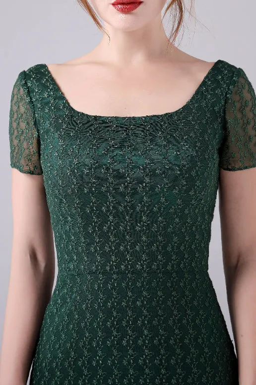 Short sleeves Square Lace Floor Length Backless Mermaid moteher's dress