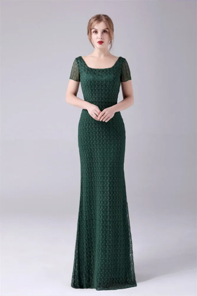 Short sleeves Square Lace Floor Length Backless Mermaid moteher's dress