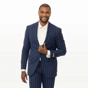 Slim Fit Blazer Navy Blue With Red Pinstripes