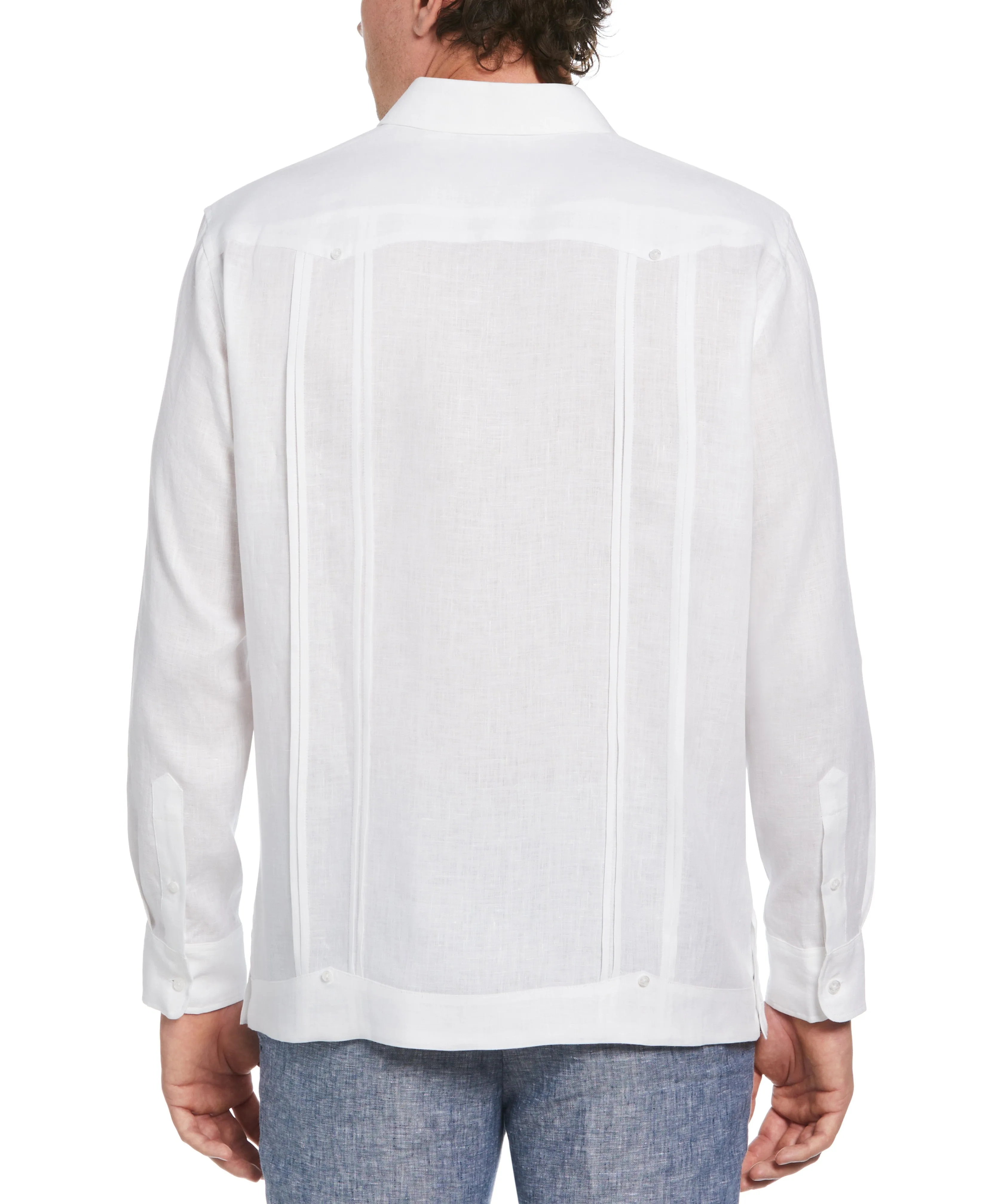 Solid Linen Guayabera Shirt With Contrast Embroidery