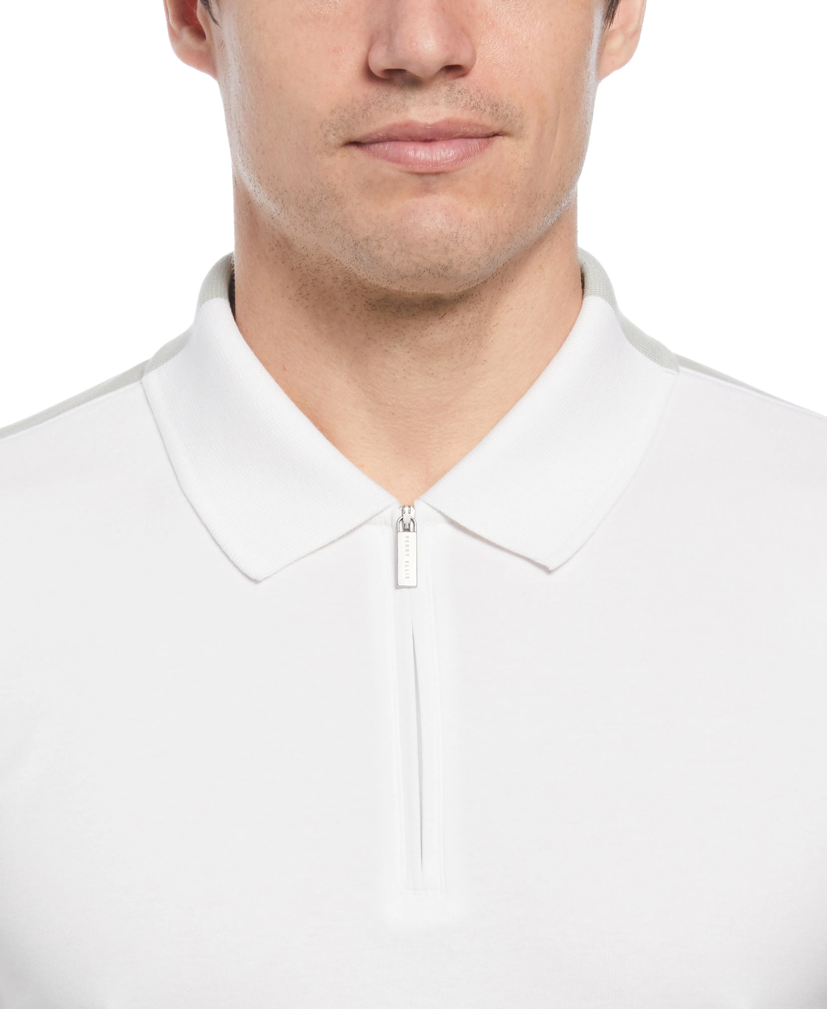 Split White Zip Polo