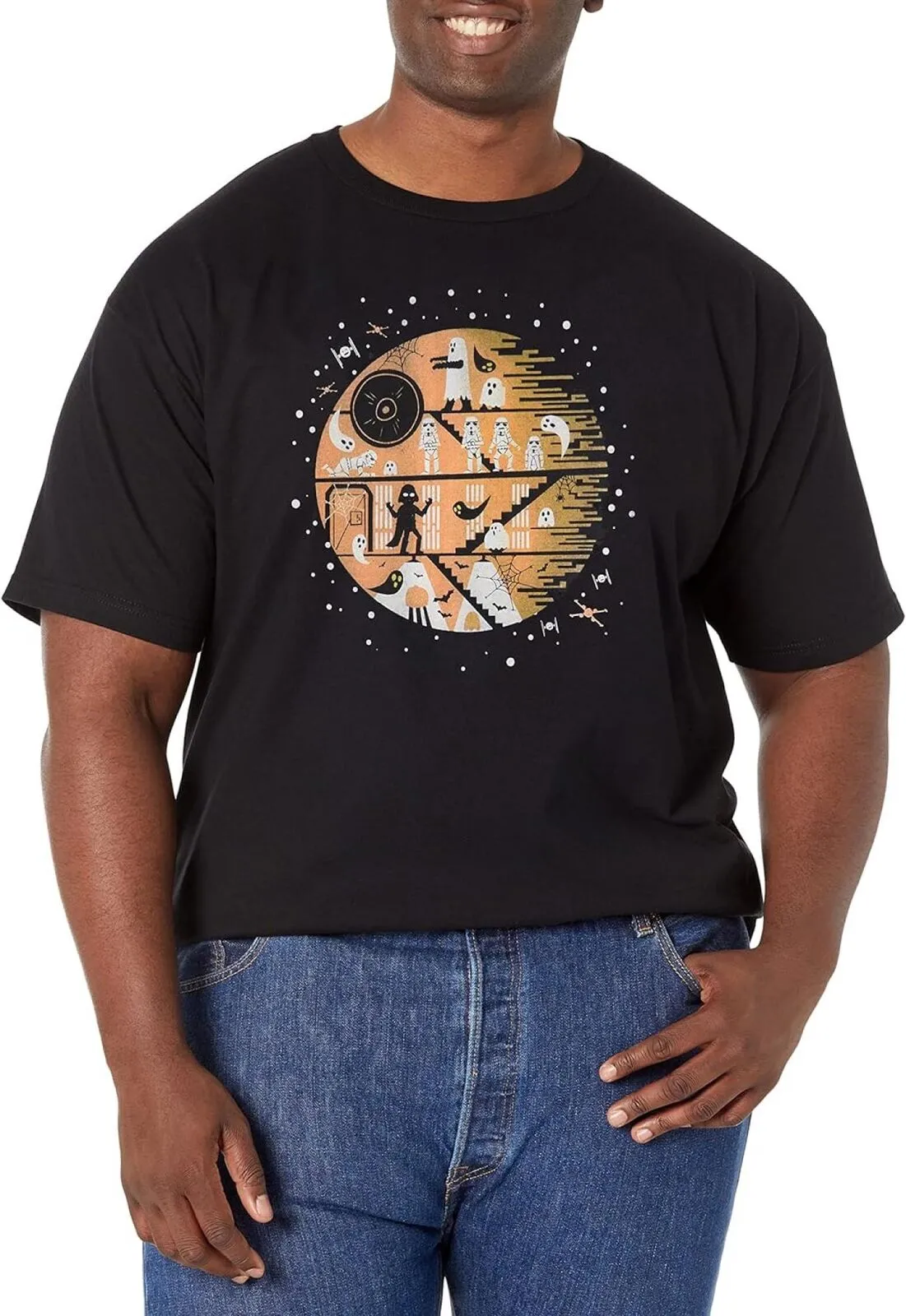 Star Wars Death Star Haunt Mens Tops Short Sleeve Tee Shirt Black 3XL Tall