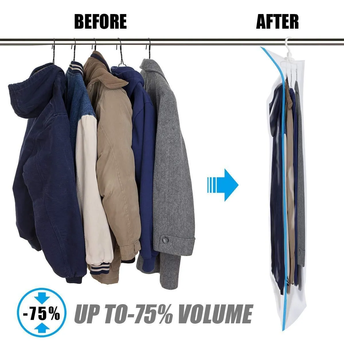 Stephenie Hanging Vacuum Space Saver Bags - 4 Pack - 4 L (57' x 27-1/2") for Coats Long Clothes - Closet Organizer Storage Bags