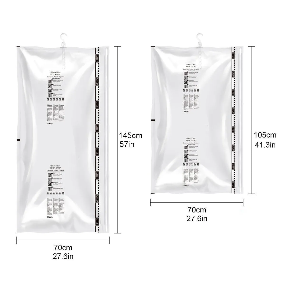 Stephenie Hanging Vacuum Space Saver Bags - 4 Pack - 4 L (57' x 27-1/2") for Coats Long Clothes - Closet Organizer Storage Bags