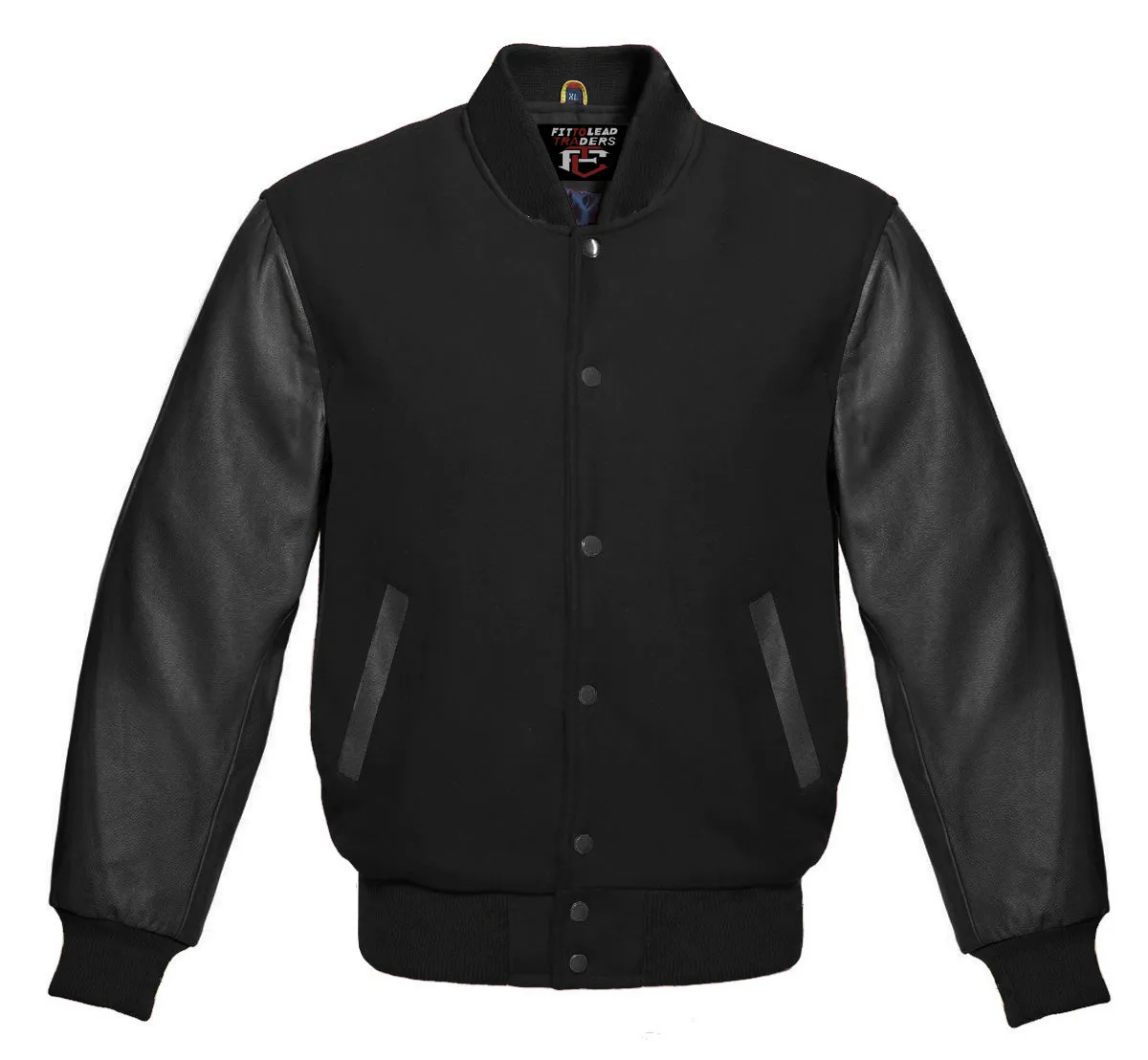 Stylish Retro Varsity Letterman Jacket with Bold Black Sleeves