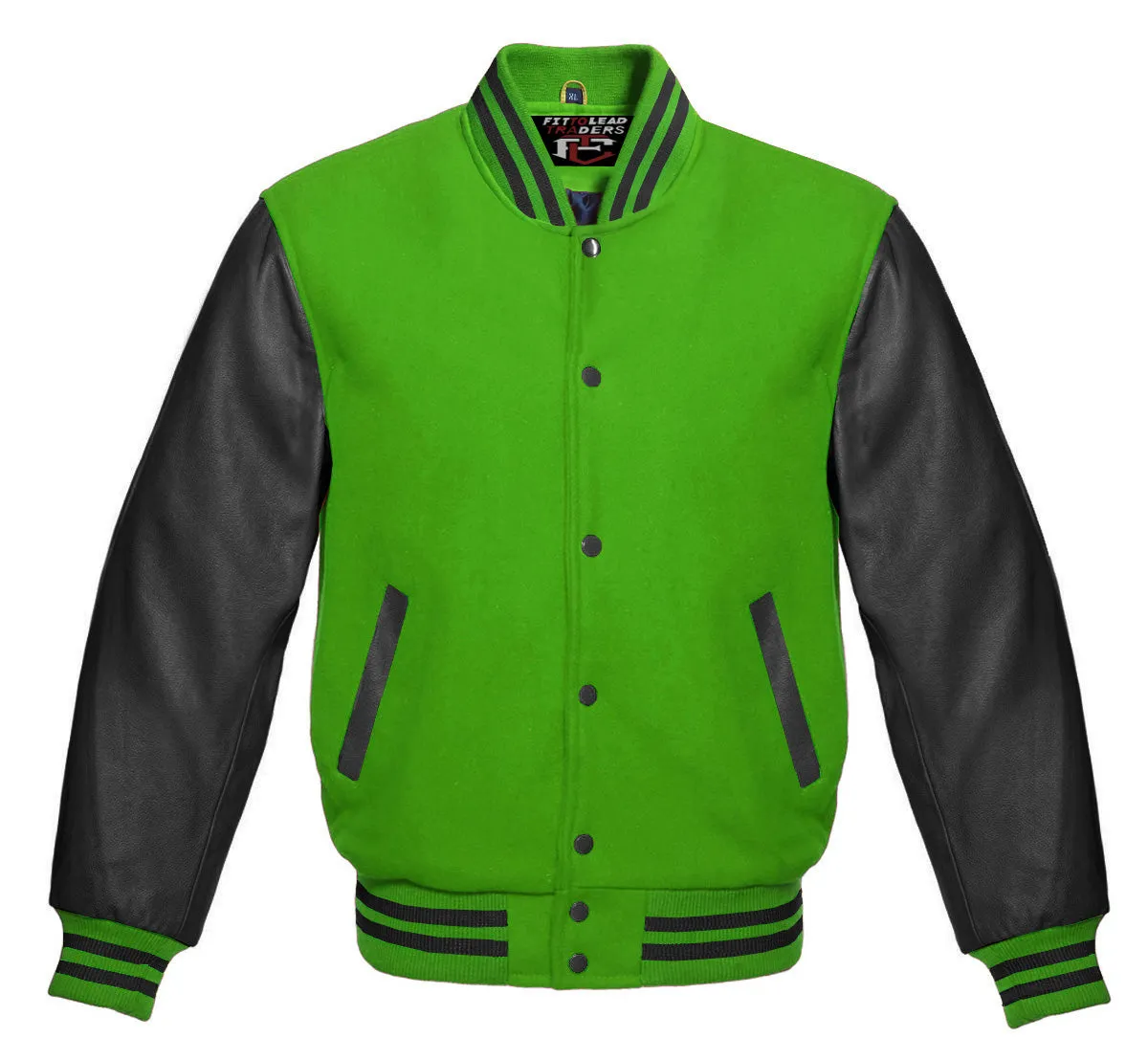 Stylish Retro Varsity Letterman Jacket with Bold Black Sleeves